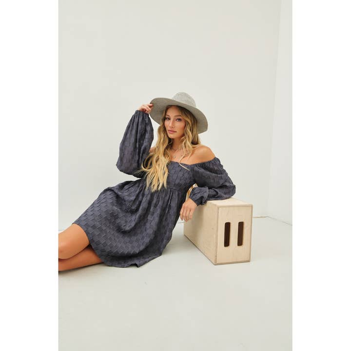 idem ditto - Wholesale Dress - Women's - TEXTURED SEMI-SHEER MINI DRESS WITH EMPIRE BUST