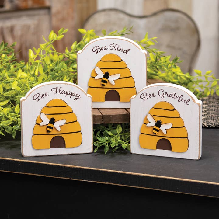 The Hearthside Collection – wholesale Decorative tabletop object – Sweet Words Layered Arched Beehive Block - 3 Asstd.