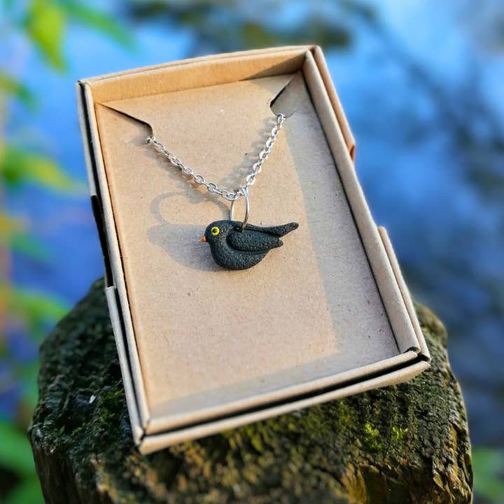 Blackbird British Bird Polymer Clay 20" Necklace Boxed for wholesale by Green Grove Designs