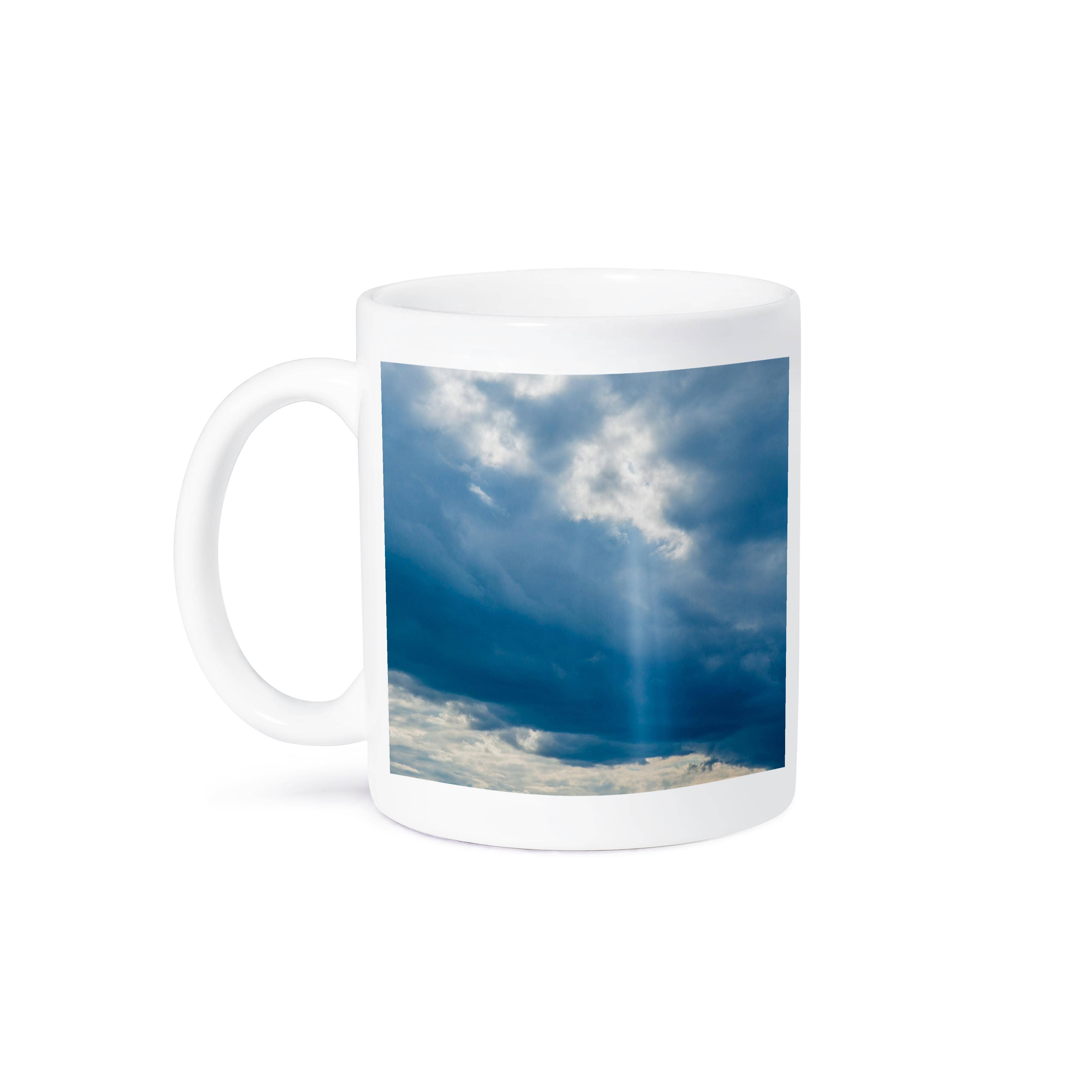3dRose - Wholesale Coffee Mug - 3dRose, Cloudy sky and a vertical ray of sunshine. Blue and white colors, Mug8
