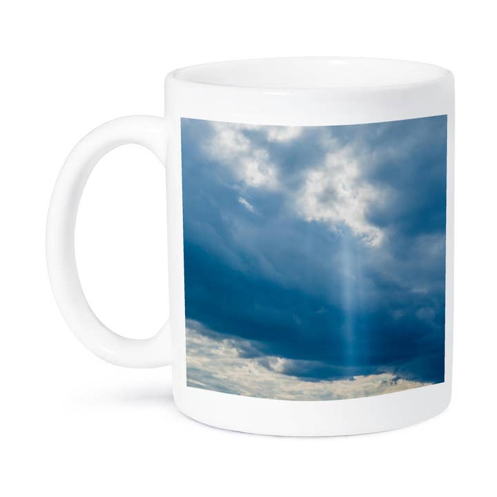 3dRose - Wholesale Coffee Mug - 3dRose, Cloudy sky and a vertical ray of sunshine. Blue and white colors, Mug8