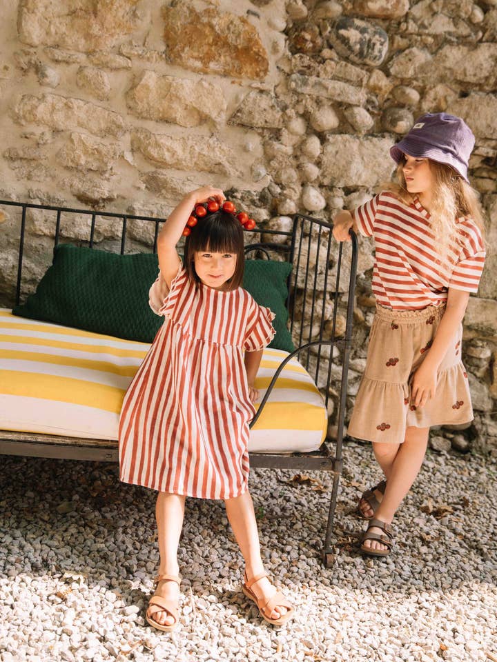Studio Bohème Paris - Wholesale Dress - Kids - Brick red striped Cousine dress11
