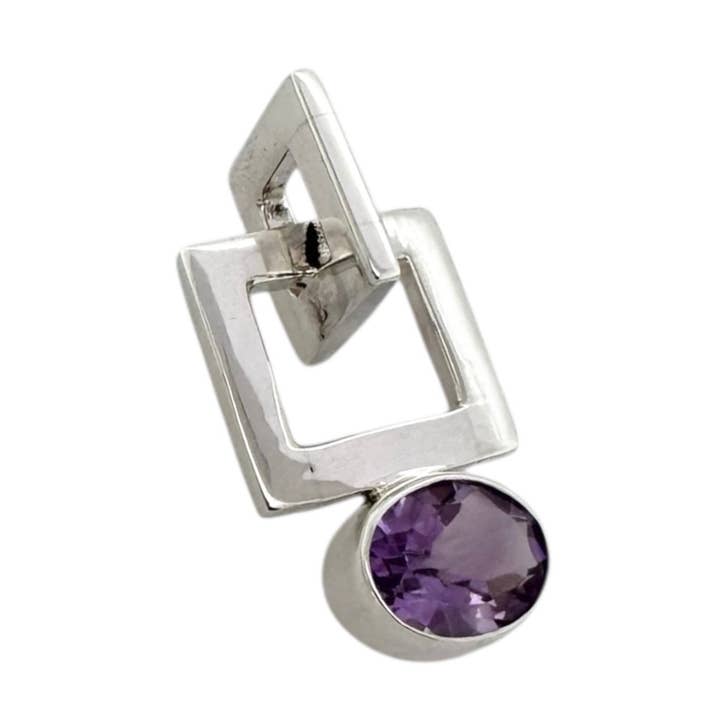 STERLING SILVER PURPLE SQUARE LIGHT PENDANT for wholesale by Balaam Design