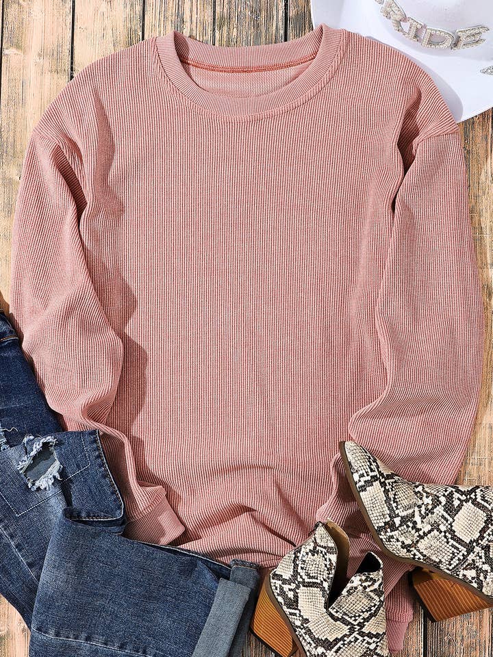 Suhkasana – wholesale Sweatshirt – Women's – Customizable Solid Ribbed Knit Round Neck Casual PulloverSweatshirt15