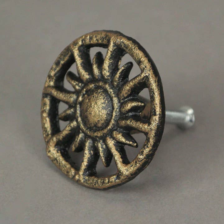Zeckos - Wholesale Knob/Pull - Set of 6 Antique Gold Sun Cast Iron Drawer Pulls