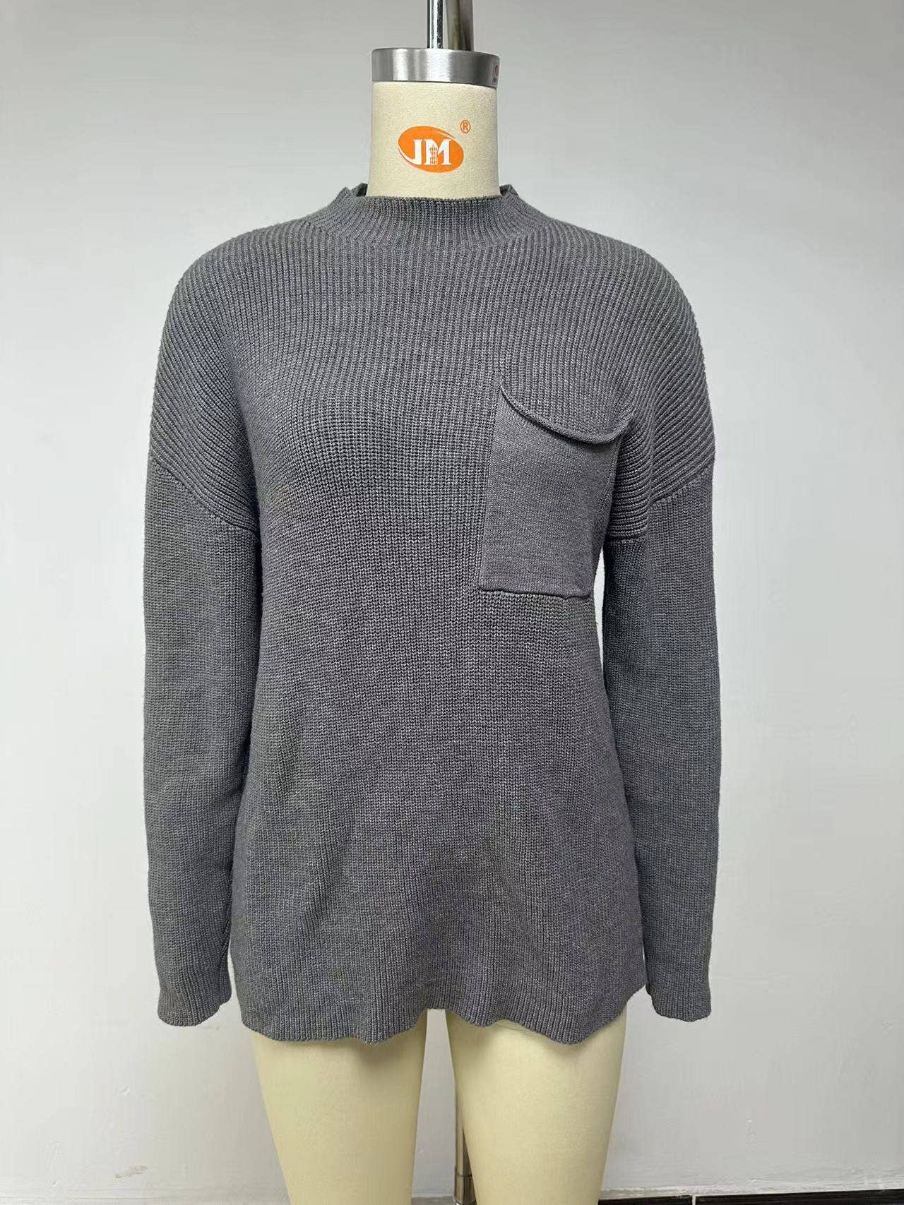 HIDDENBRAND - Wholesale Knit Top - Women's - Crewneck Long Sleeve Pockets Knitted Top4