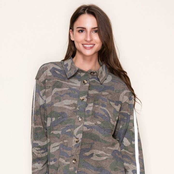 Chaqueta de punto con estampado de camuflaje y manga larga T11552 para venta al por mayor de White Birch