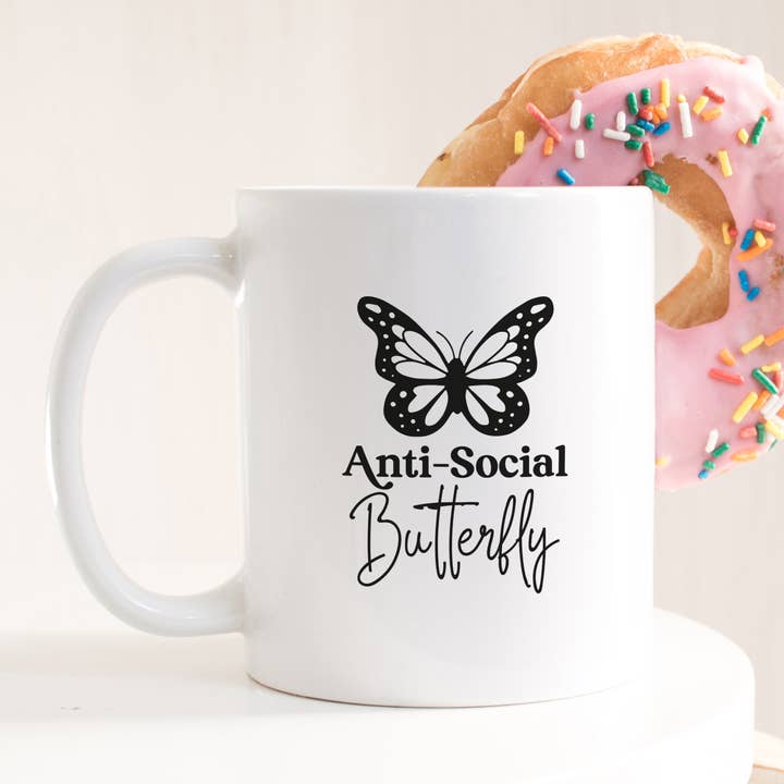 Anti-Social Butterfly Mug for wholesale by Sarah Hurley