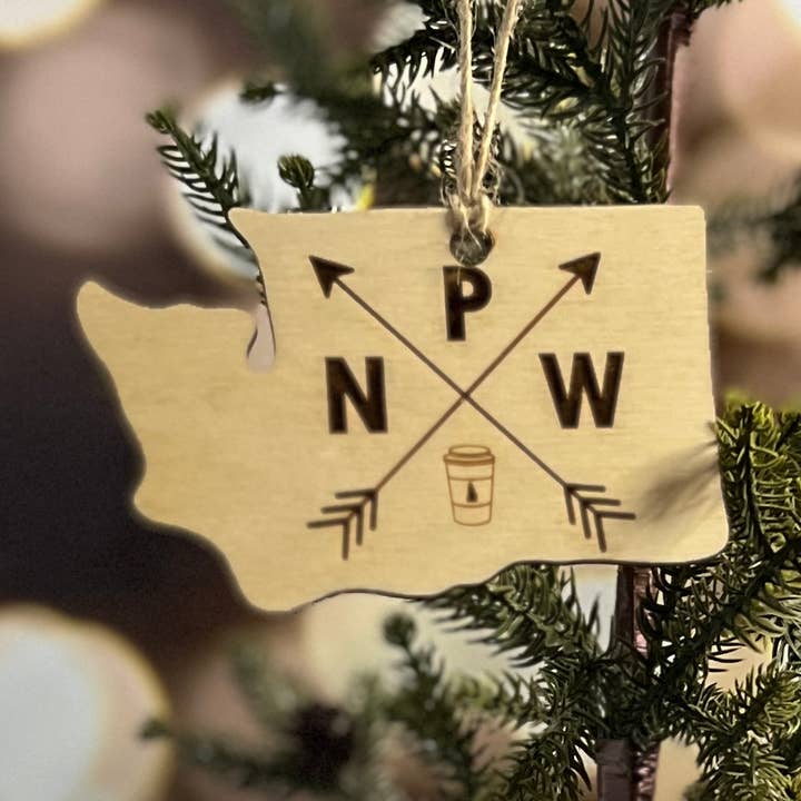 Washington PNW Oranement With Coffee Cup for wholesale by Chamness' Crafty Corner