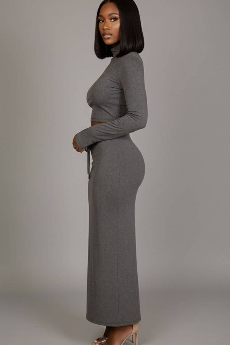 CAPELLA APPAREL - Vente Ensemble haut et jupe - Femme - Ensemble haut court à col montant et manches évasées & jupe longue4