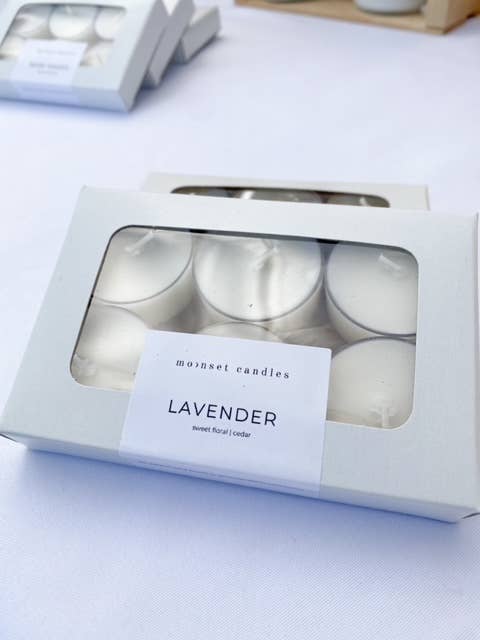 Lavender- 6 pack soy tealight for wholesale by Moonset Candles