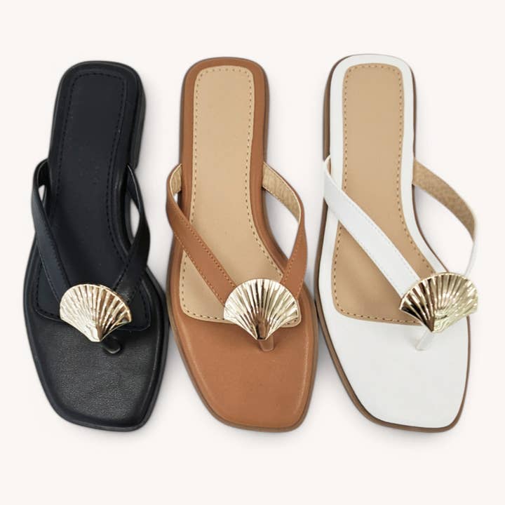 DOHA-9 GOLDEN SHELL DECOR THONG STRAP SANDALS and other Purchase Wholesale flip flops. Free Returns & Net 60 Terms on Faire trending on Faire.
