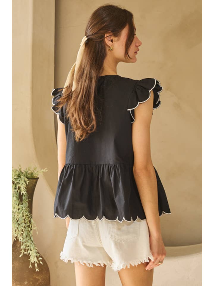 Oddi - Vendita all'ingrosso Camicetta - Donna - Top peplo in popeline solido con fiocco frontale4