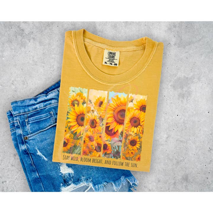 Permanece selvagem, floresce intensamente e segue o sol - T-shirt gráfica por atacado de Lauras Closet