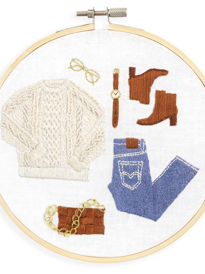 Styling a Knit Sweater Embroidery Kit for wholesale by kdornbier embroidery