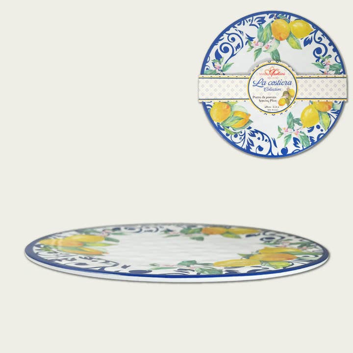 Flacher runder Teller La Costiera Zitronen aus Melamin ø35cm für den Großhandel von ARCA ITALY