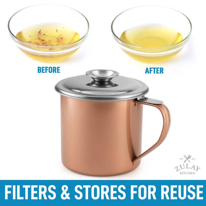 Zulay Kitchen - Wholesale Food Storage Container - Bacon Grease Container With Strainer & Lid - 1 Liter20