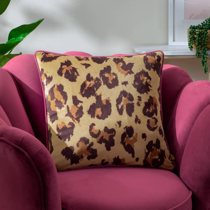True Leopard Piped Velvet Cushion Multi for wholesale on Faire