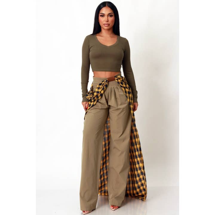 Esmeray Clothing - Wholesale Pants - Women's - MODERN CHECK DRAPE WIDE PANTS4