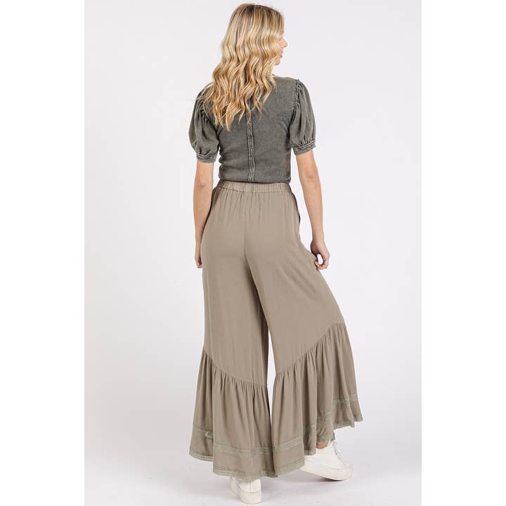 mittoshop - Wholesale Pants - Women's - LACE RUFFLE TIER ASYMMETRIC HEM WIDE LEG PANTS