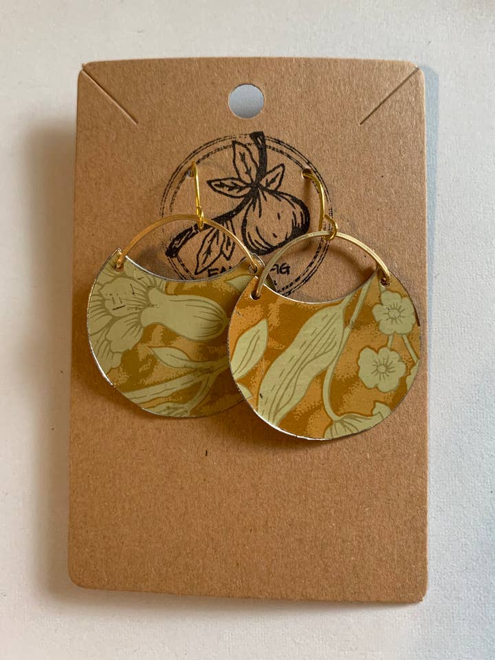 Yellow Floral Tin Earrings for wholesale by Fancy Fig Creations