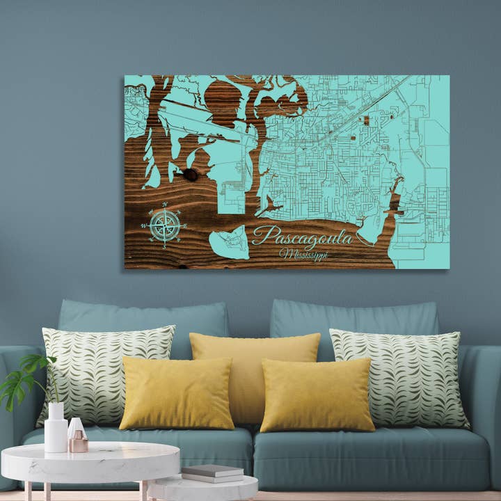 Mississippi: Pascagoula Street Map for wholesale by Fire & Pine