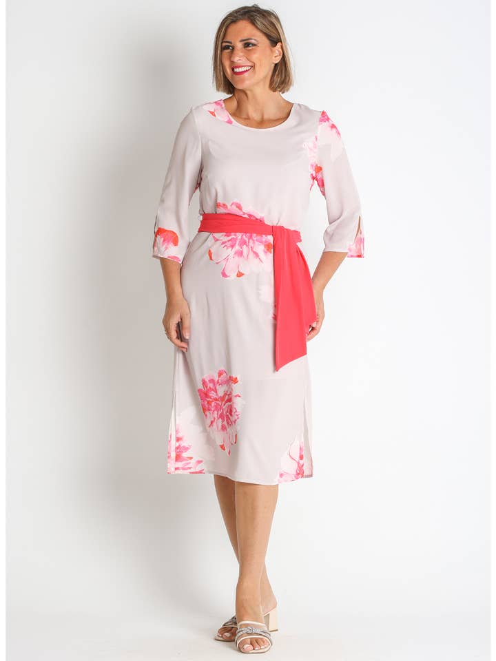 368566L KLEID MIT CHIFFONDRUCK UND GÜRTEL für den Großhandel von LOURDES CASTILLO