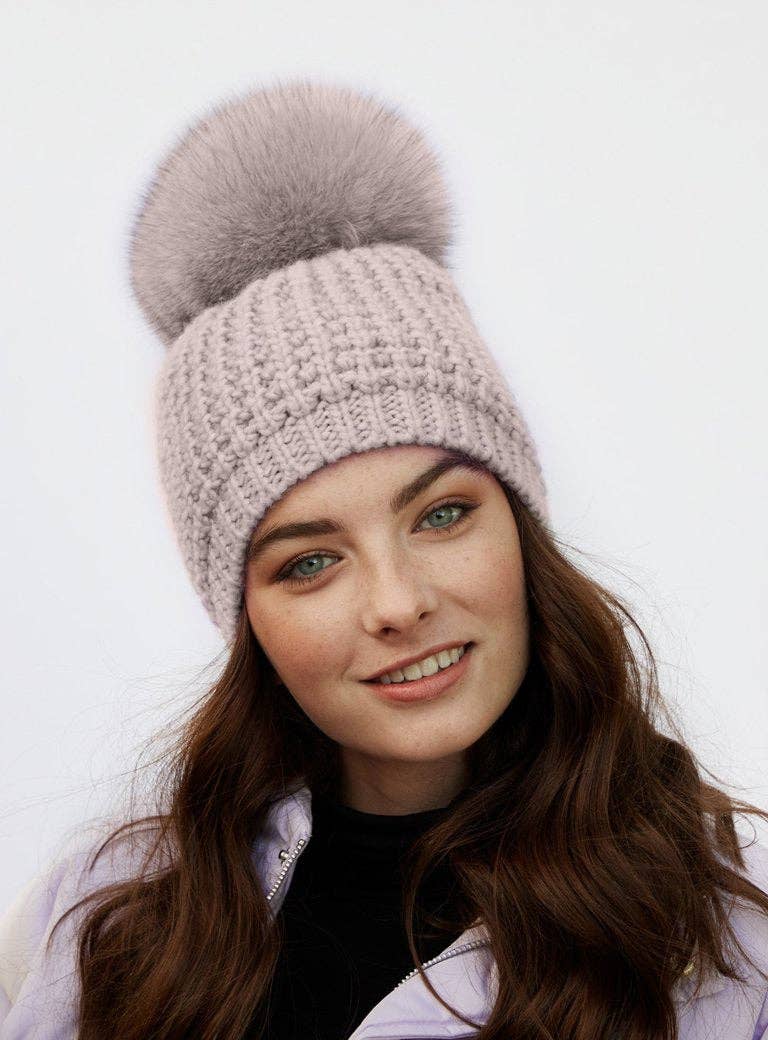 Kyi Kyi - Vendita all'ingrosso Berretto - Donna - Berretto slouchy classico con pompon in vera pelliccia di volpe - colori divertenti15