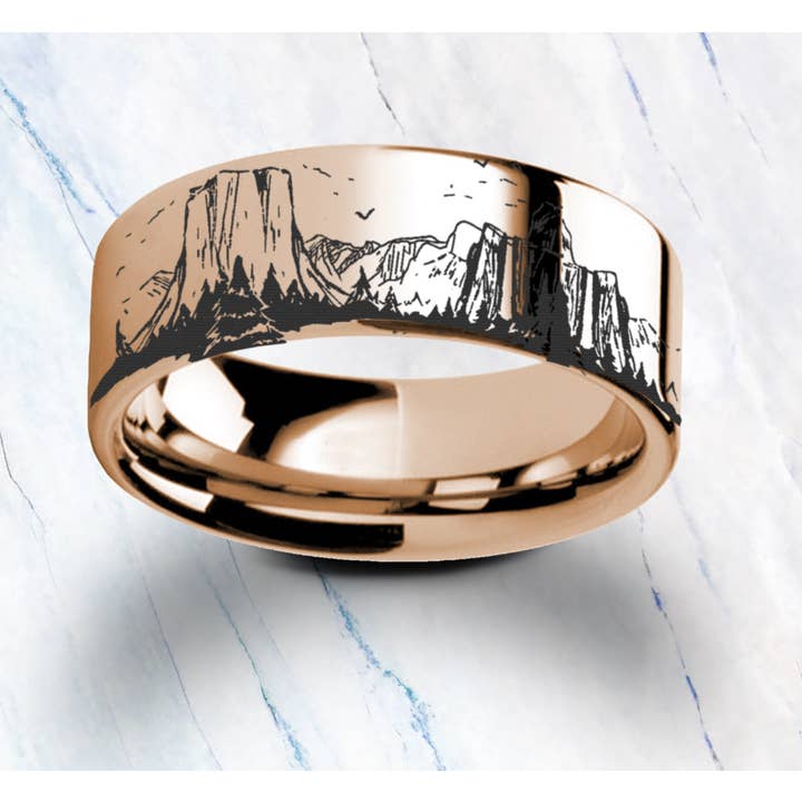 Veil - Wholesale Wedding Band/Ring - Engraved Yosemite Valley Tungsten Wedding Band 8mm