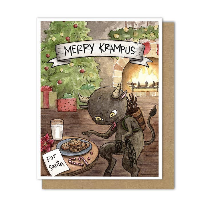 Krampus and Cookies Card for wholesale by Motif's Art Studio