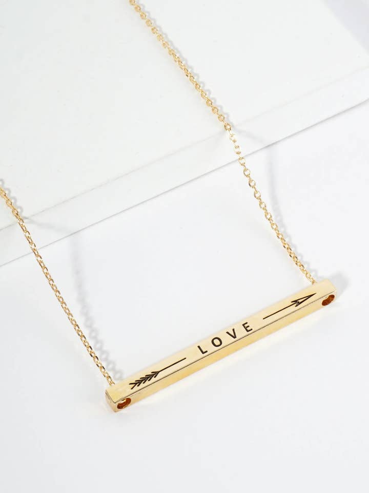 18K Gold Dipped Brass Bar Pendant Inspirational Necklace for wholesale by Wild Honey