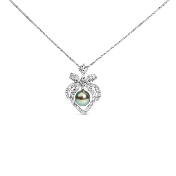 18K 3/4 Cttw Diamant & Tahiti Perle Hjerte Vedhæng Halskæde for engroshandel hos Infinite Jewels
