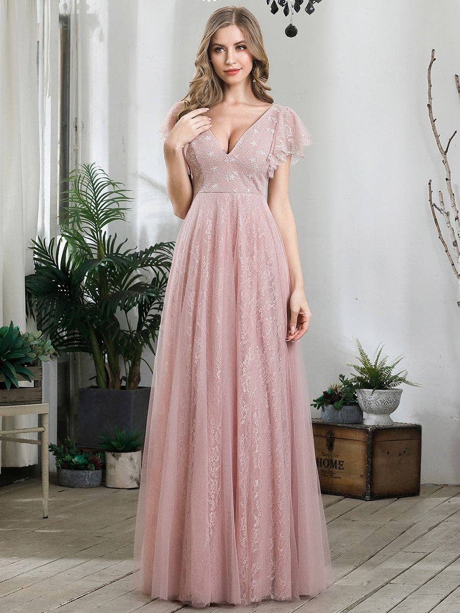 Ever-Pretty - Wholesale Gown - Women's - Double V-Neck Floor Length Mesh Dress3