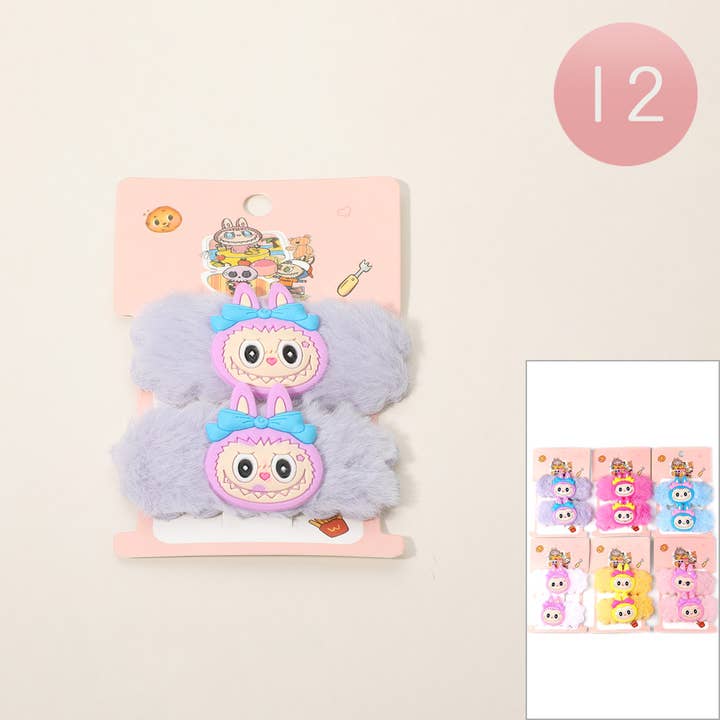 12 SET - Clips de Pelo de Peluche con Acento de Conejito Monstruo Labubu para venta al por mayor de Sensibling Corp.