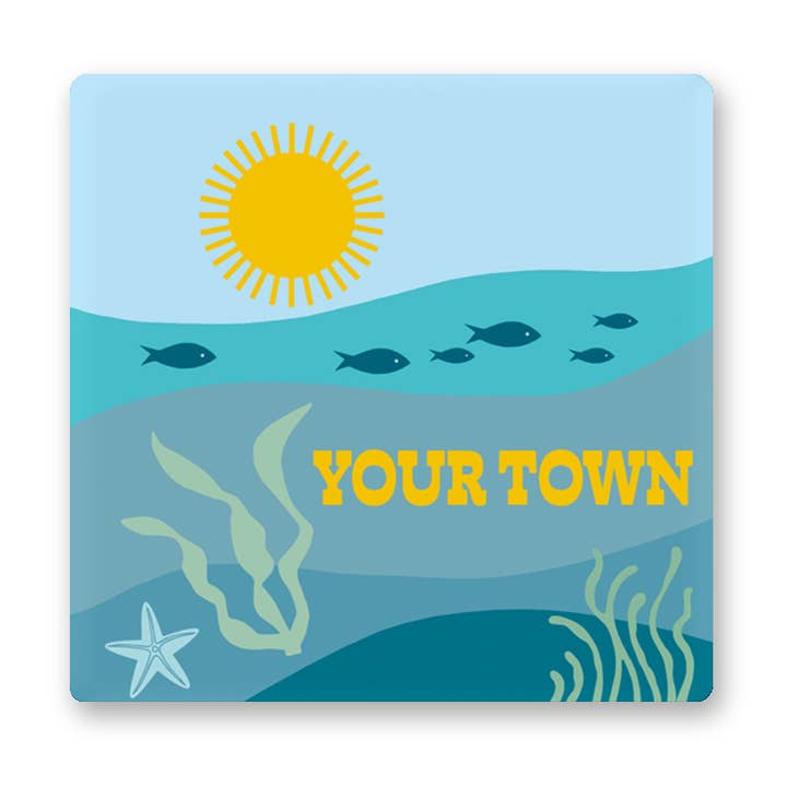 Imán City Metal personalizado con vista al mar para venta al por mayor de Rock Scissor Paper