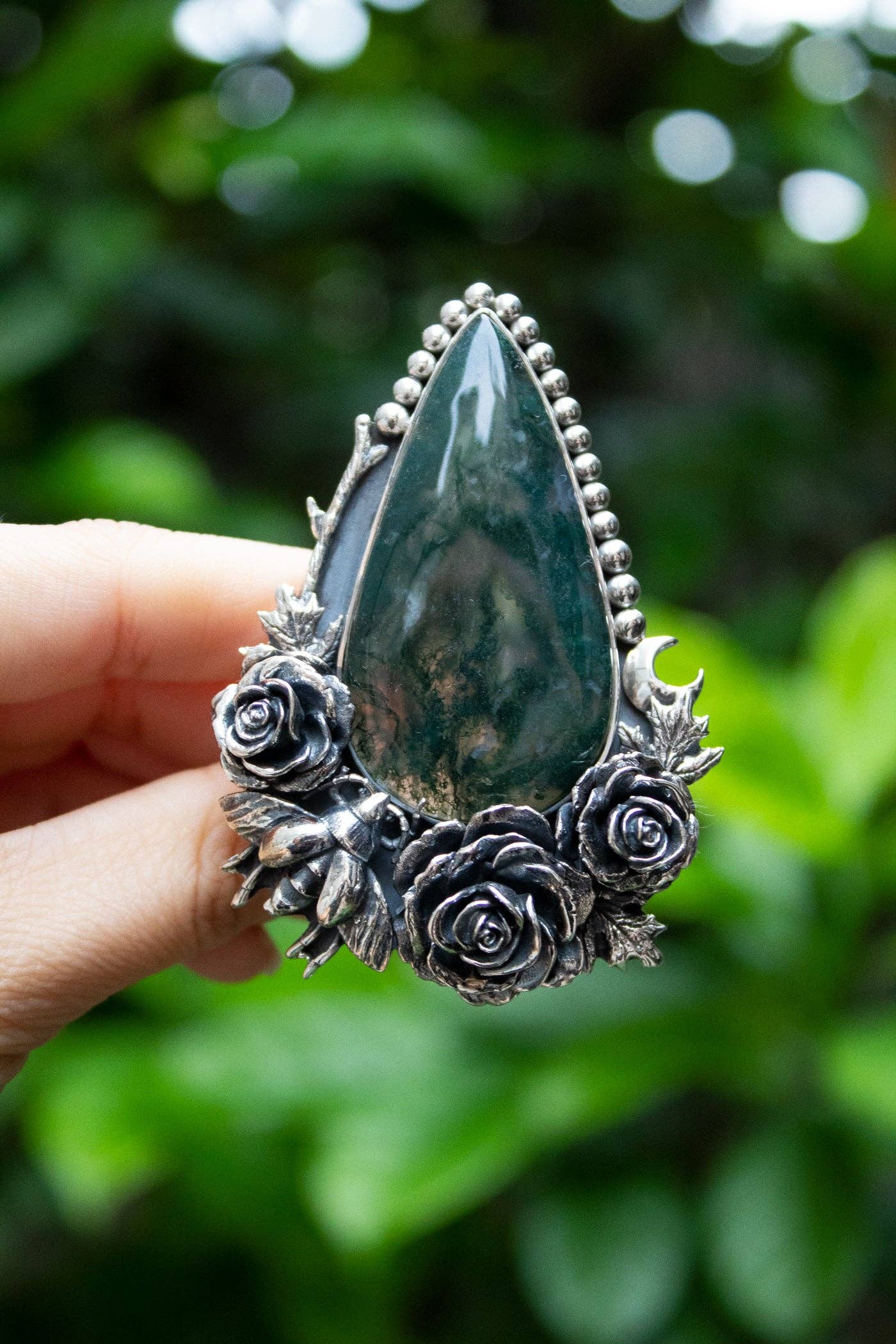 Ambra Jewels – Großhandel Cocktail-/Statement-Ring – Waldrosen Moosachat-Ring, AR- 76150