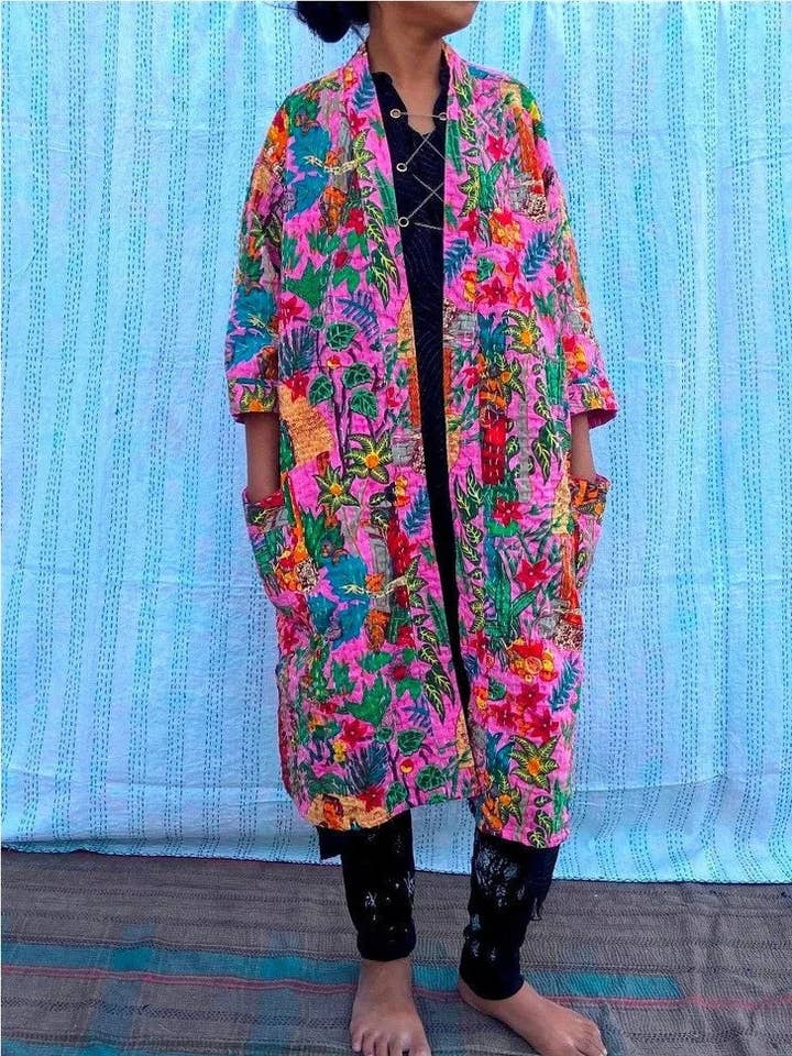 Frida Kahlo Kantha Jacket Indian Handmade Japanese Kimono for wholesale by GYPSY STUDIO