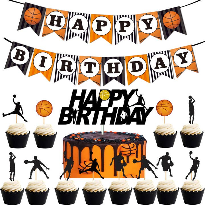 Bannière décorative de fête sur le thème du basket-ball Joyeux anniversaire pour la vente par Candles Meta