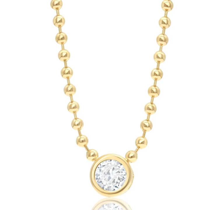 Bead Link Chain Round CZ Diamond Gemstone Charm Necklace (H267) for wholesale by MIA Jewelry