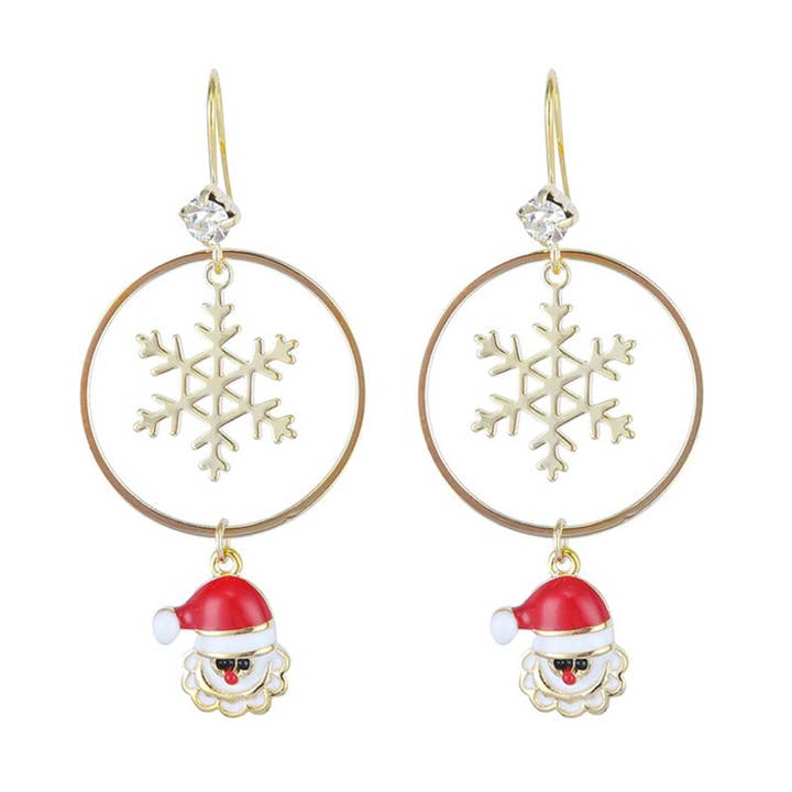 Pendientes navideños «Copos de nieve con Santa Claus» para venta al por mayor de Snazzy Santa
