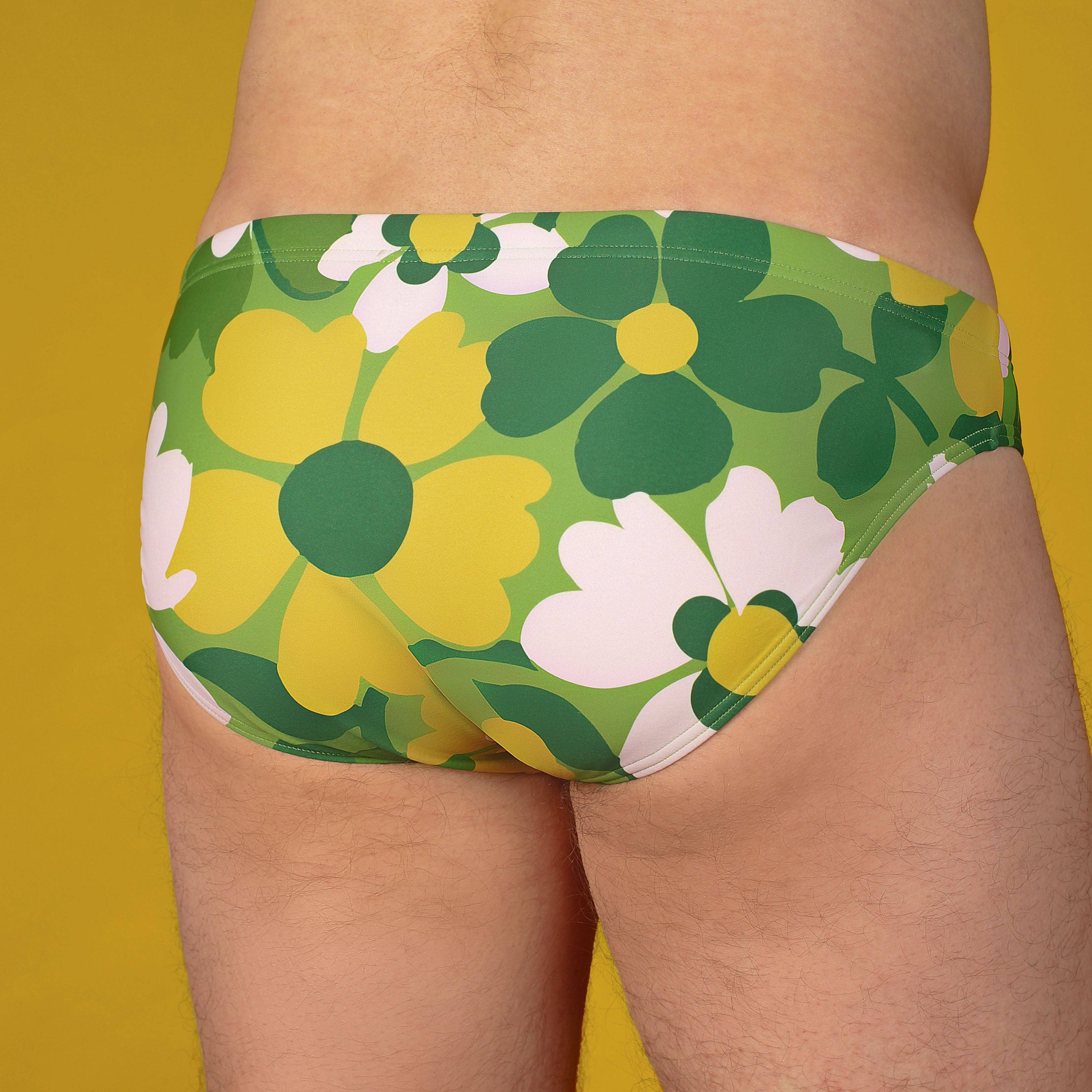 Pander - Wholesale Swim Bottoms - Men's - Green 70's Floral Couch Swim Brief1