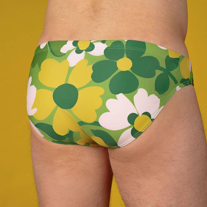 Pander - Wholesale Swim Bottoms - Men's - Green 70's Floral Couch Swim Brief1