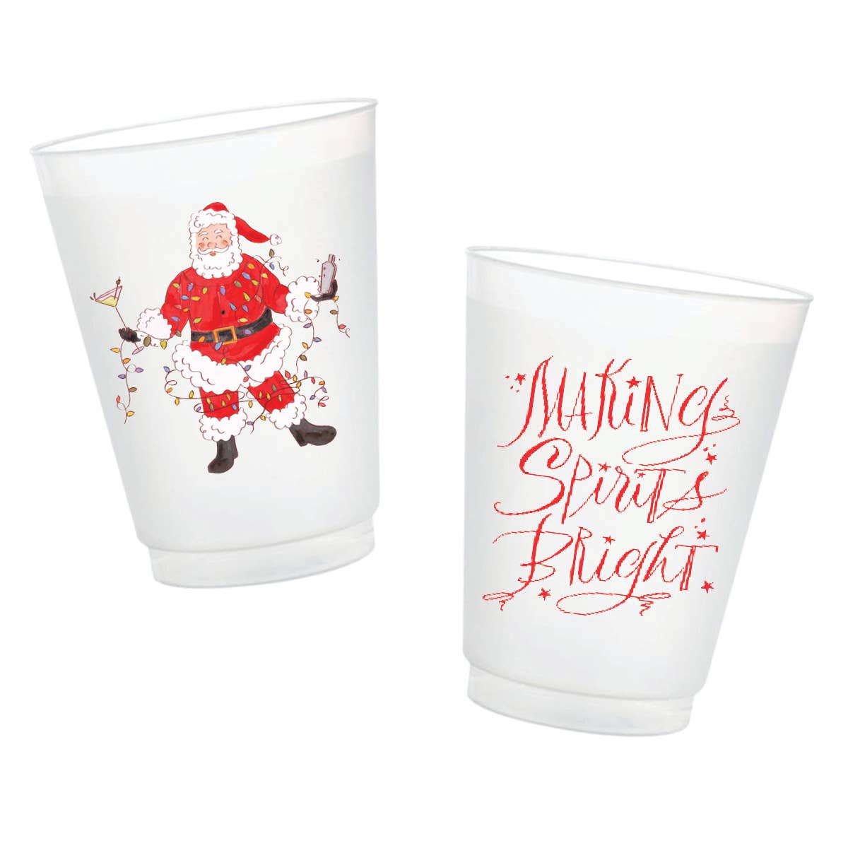 Southern Soiree - Wholesale Disposable Cup - Tipsy Tangled Santa Making Spirits Bright Frosted Cups0