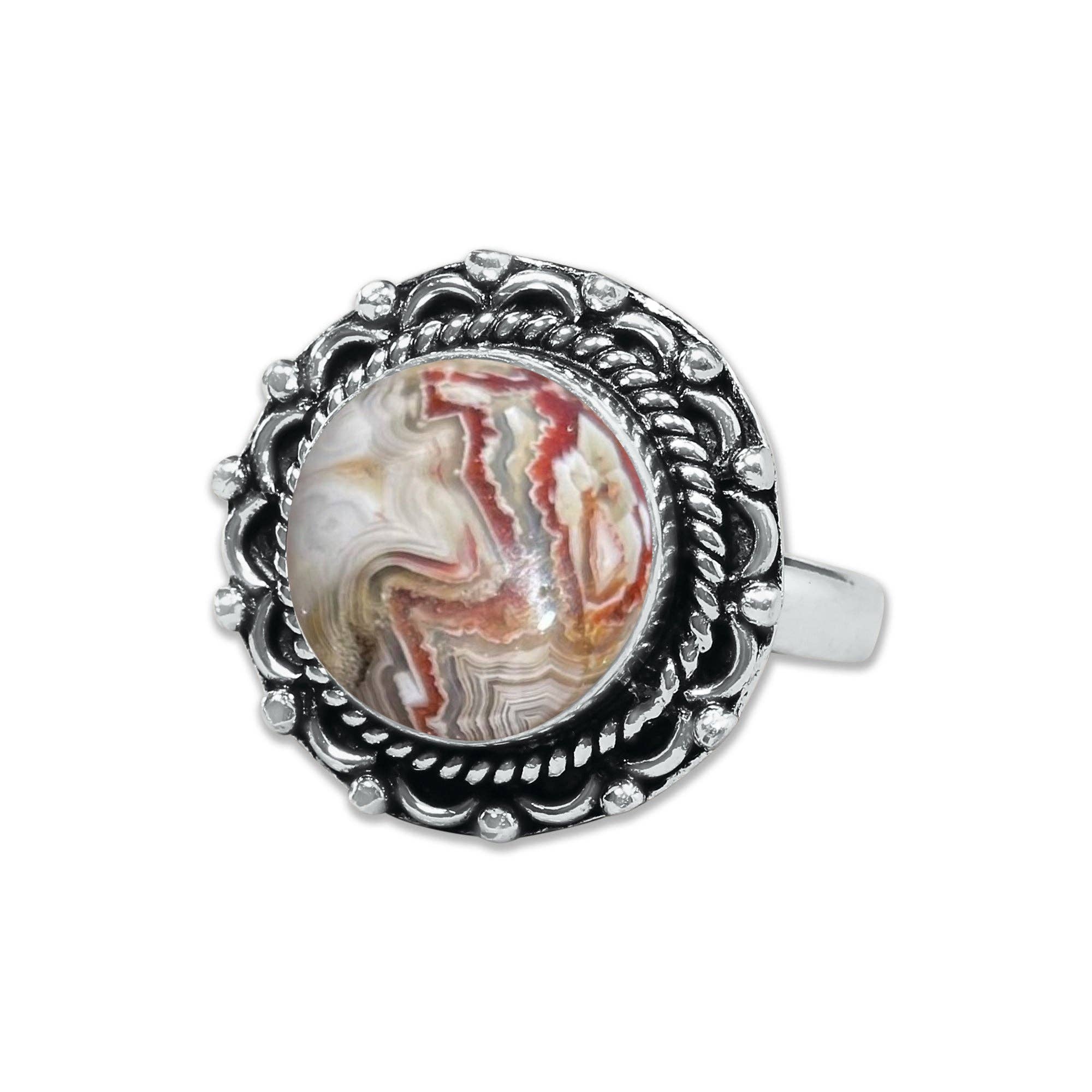 Handmade Jewels - Wholesale Cocktail/Statement Ring - Crazy Lace Agate Rings – Silver-Plated, Handmade, Swirly Earth-Tone Statement (US Sizes 6–10)19