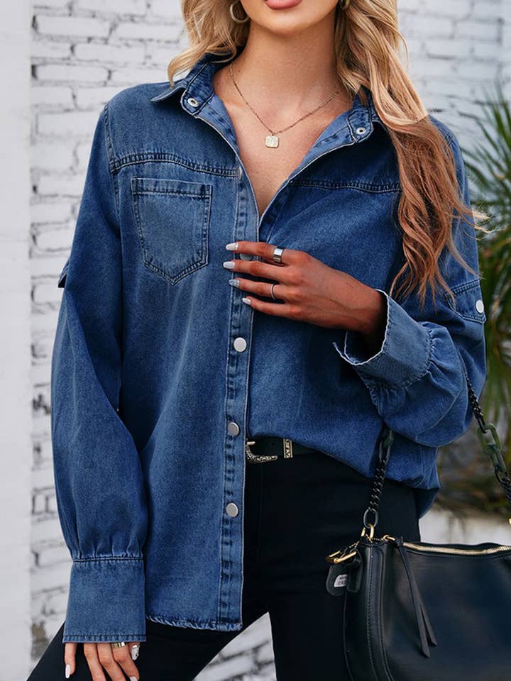 Lily Clothing - Wholesale Button Down Shirt - Women's - FOUR BUTTON LONG SLEEVED DENIM SHIRT TOP_CWTSTL10643