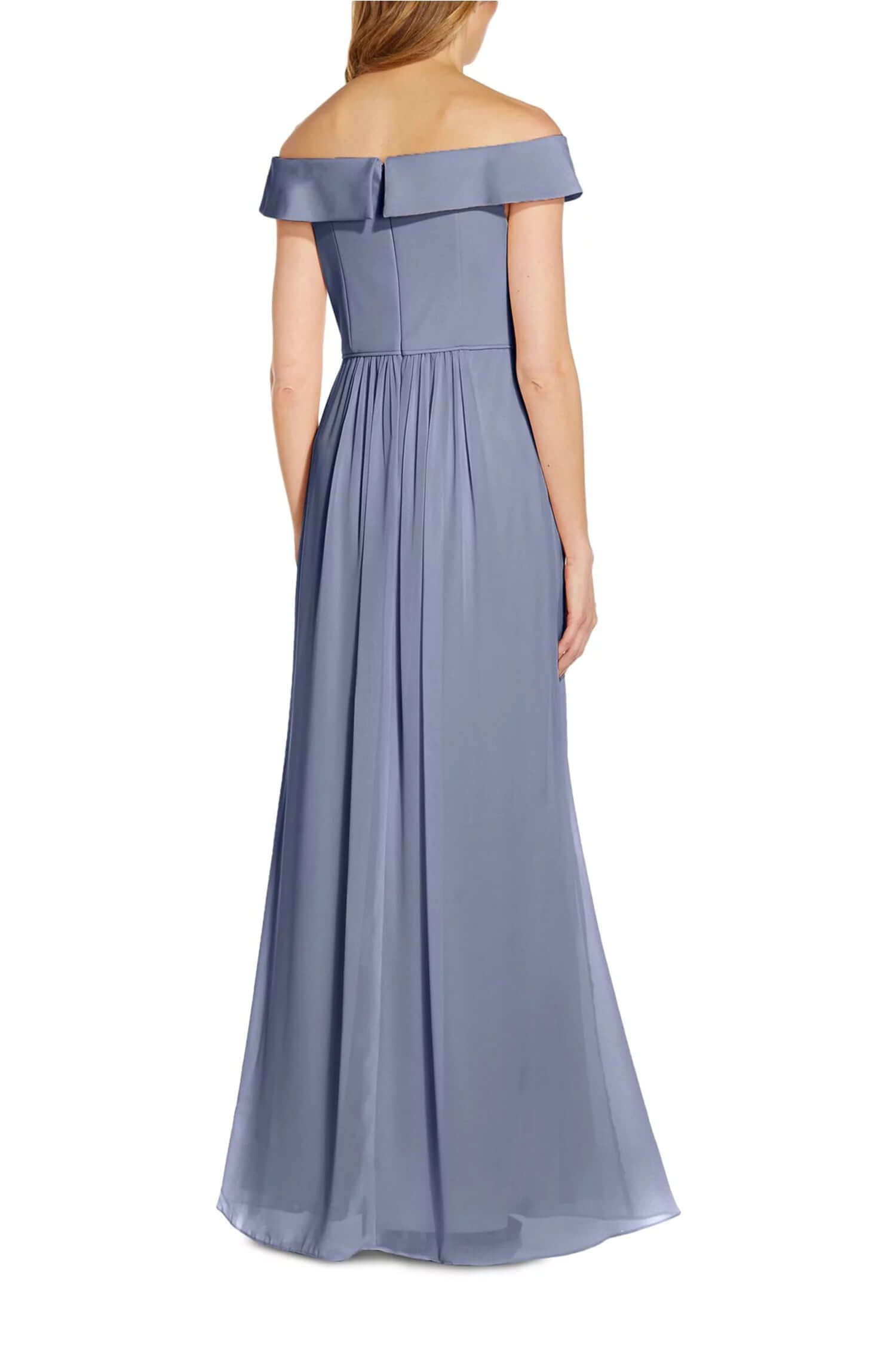 Immediate Apparel - Wholesale Gown - Women's - Adrianna Papell Off Shoulder Zipper Back Ruched Piping Detail Crepe Chiffon Gown0