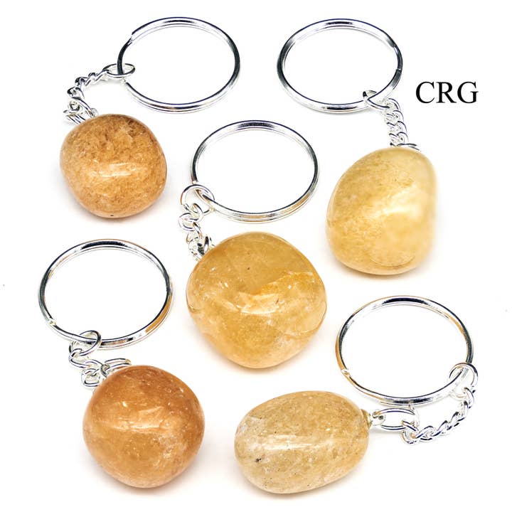 Crystal River Gems LLC – Engroshandel Nøglering - Unisex – SÆT MED 5 - Gul kvarts tumlet ædelsten nøglering/1 „AVG