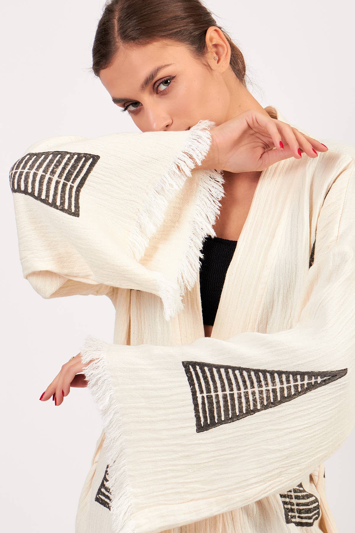 Yaz Concepts - Venta al por mayor Kimono - Mujer - Kimono turco de muselina de algodón con estampado de pirámides orgánicas, blanco8