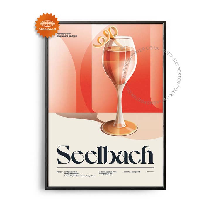 Affiche de cocktail rétro Seelbach du milieu du siècle pour la vente par Weekend Concept