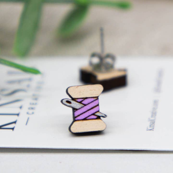 Kinsal Creative - Wholesale Stud/Post Earrings - Sewing Thread Customizable Wood Stud Earrings